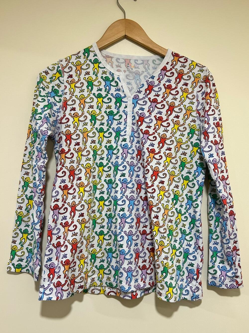 Roller Rabbit Disco Monkey Rainbow Henley Pima Cotton Pajama Top Size Small
